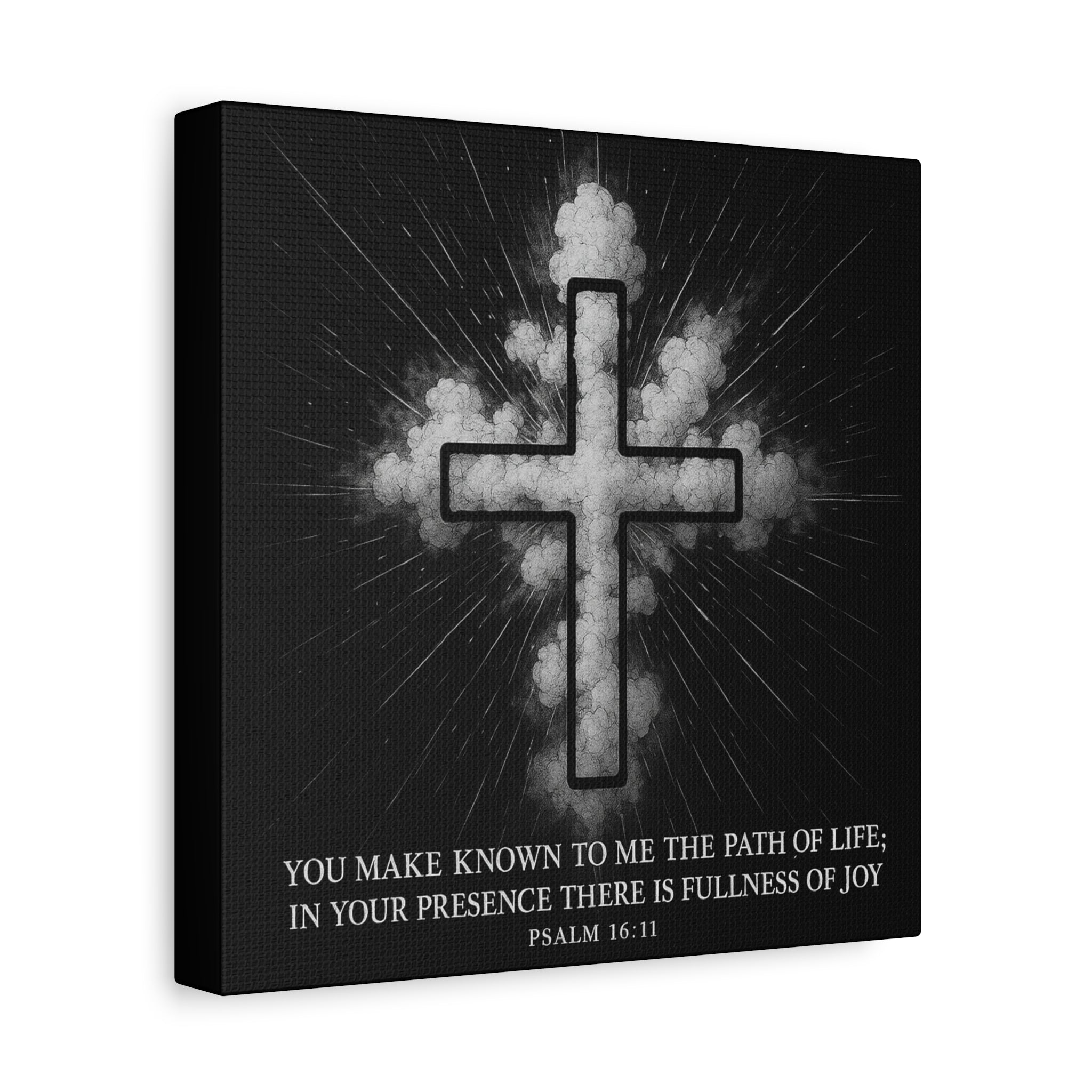 Psalm 16:11 Cross Canvas Wall Art — Inspirational Christian Matte Stretched Canvas