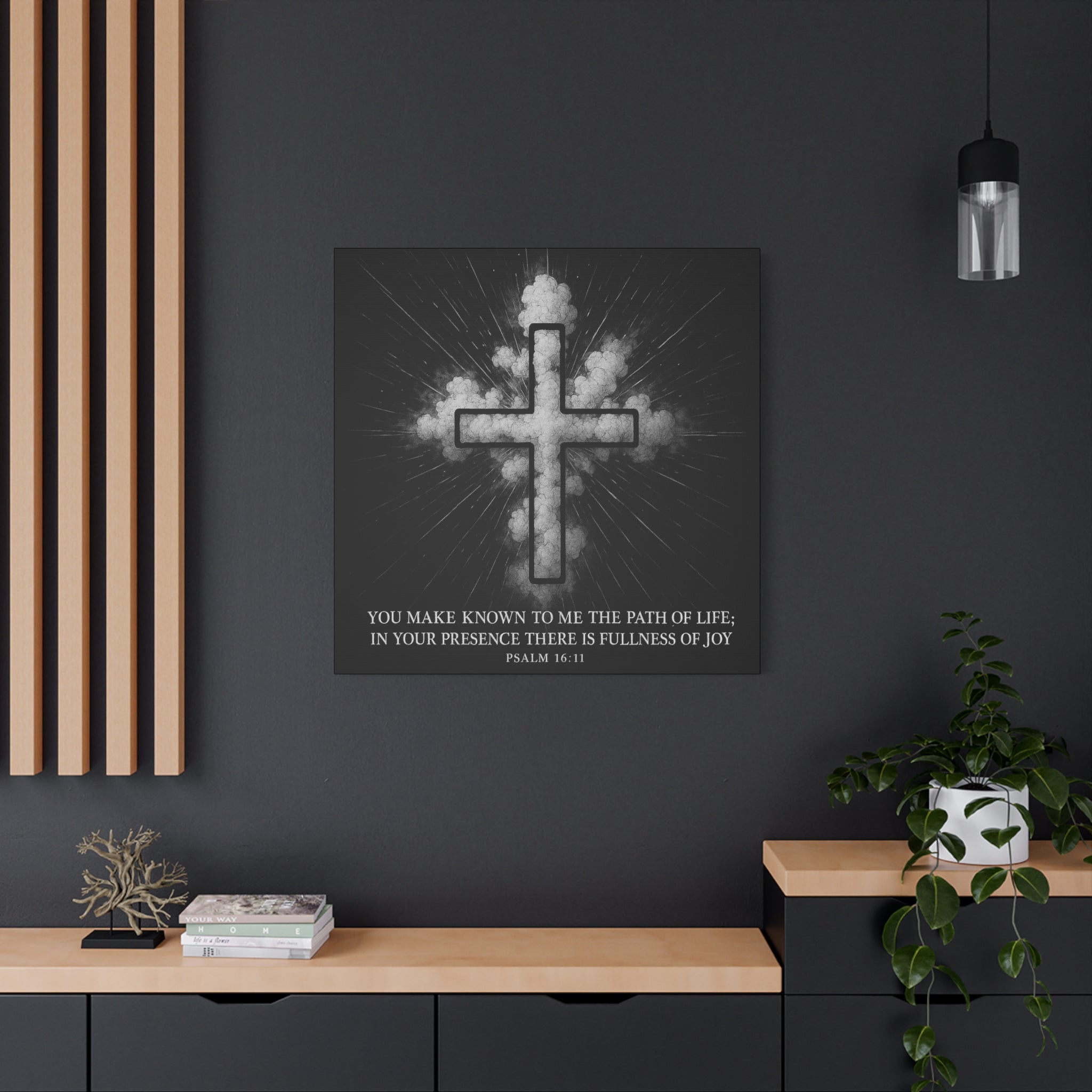 Psalm 16:11 Cross Canvas Wall Art — Inspirational Christian Matte Stretched Canvas