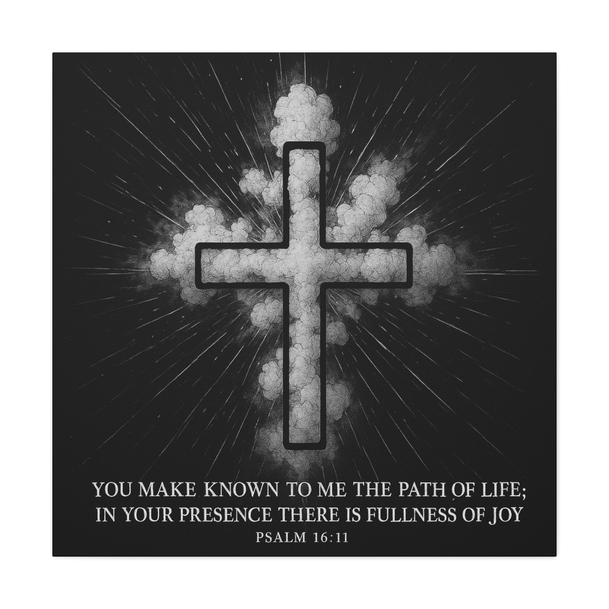 Psalm 16:11 Cross Canvas Wall Art — Inspirational Christian Matte Stretched Canvas