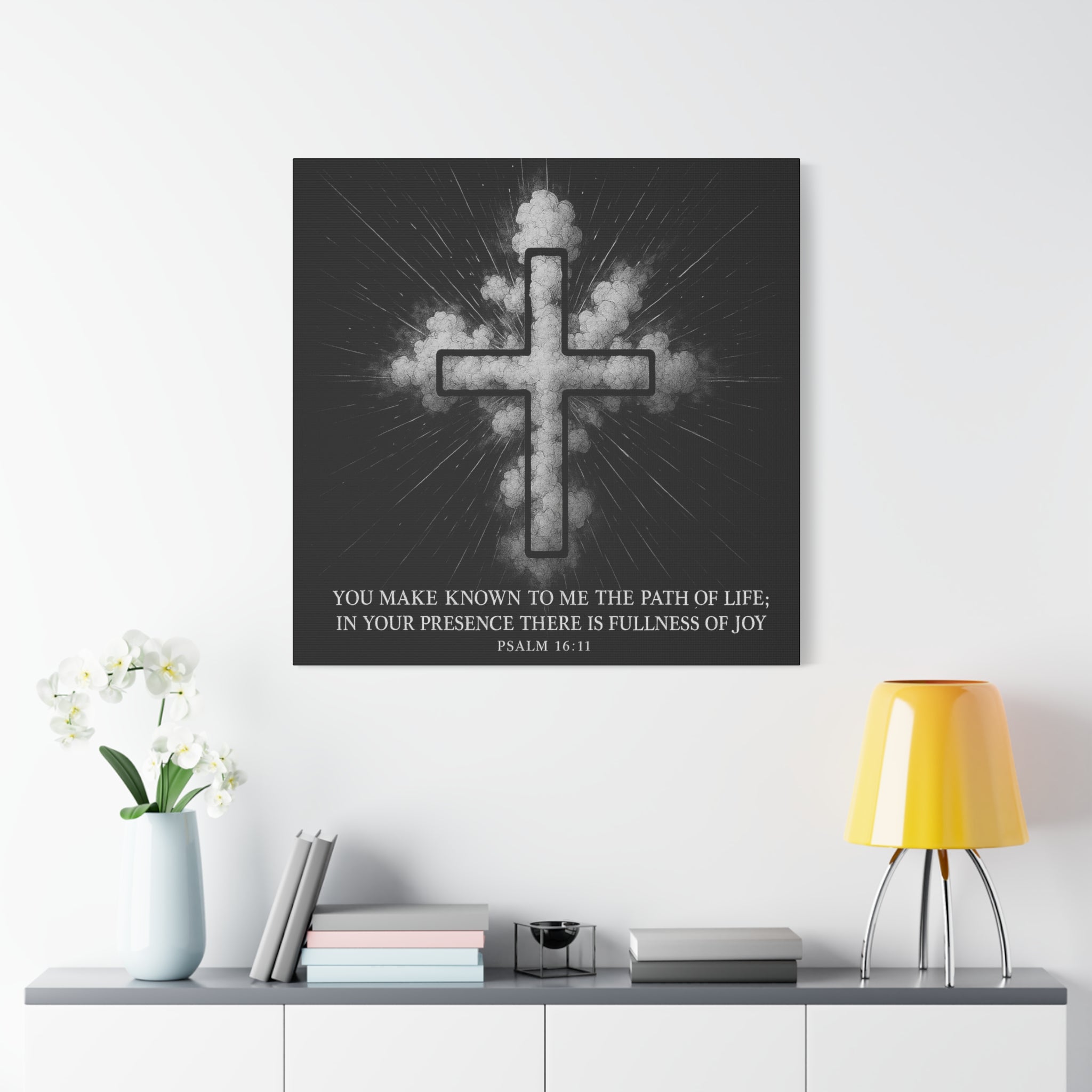 Psalm 16:11 Cross Canvas Wall Art — Inspirational Christian Matte Stretched Canvas